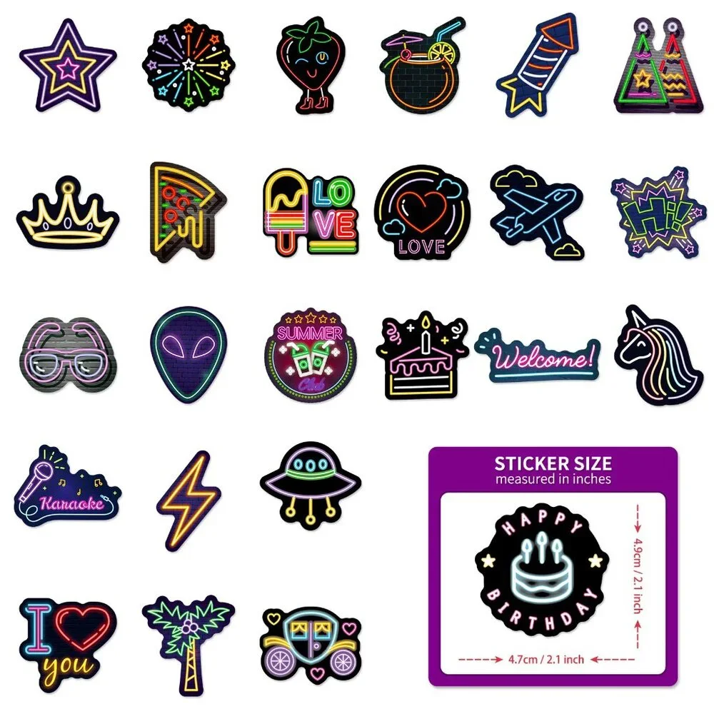 50PCS Cool Neon Light Graffiti Stickers – Waterproof & Reusable